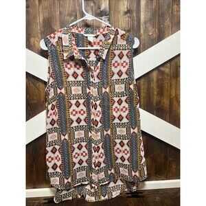 H&M Tribal Geometric Sleeveless Blouse Button Down Size 14 Lightweight Top Women